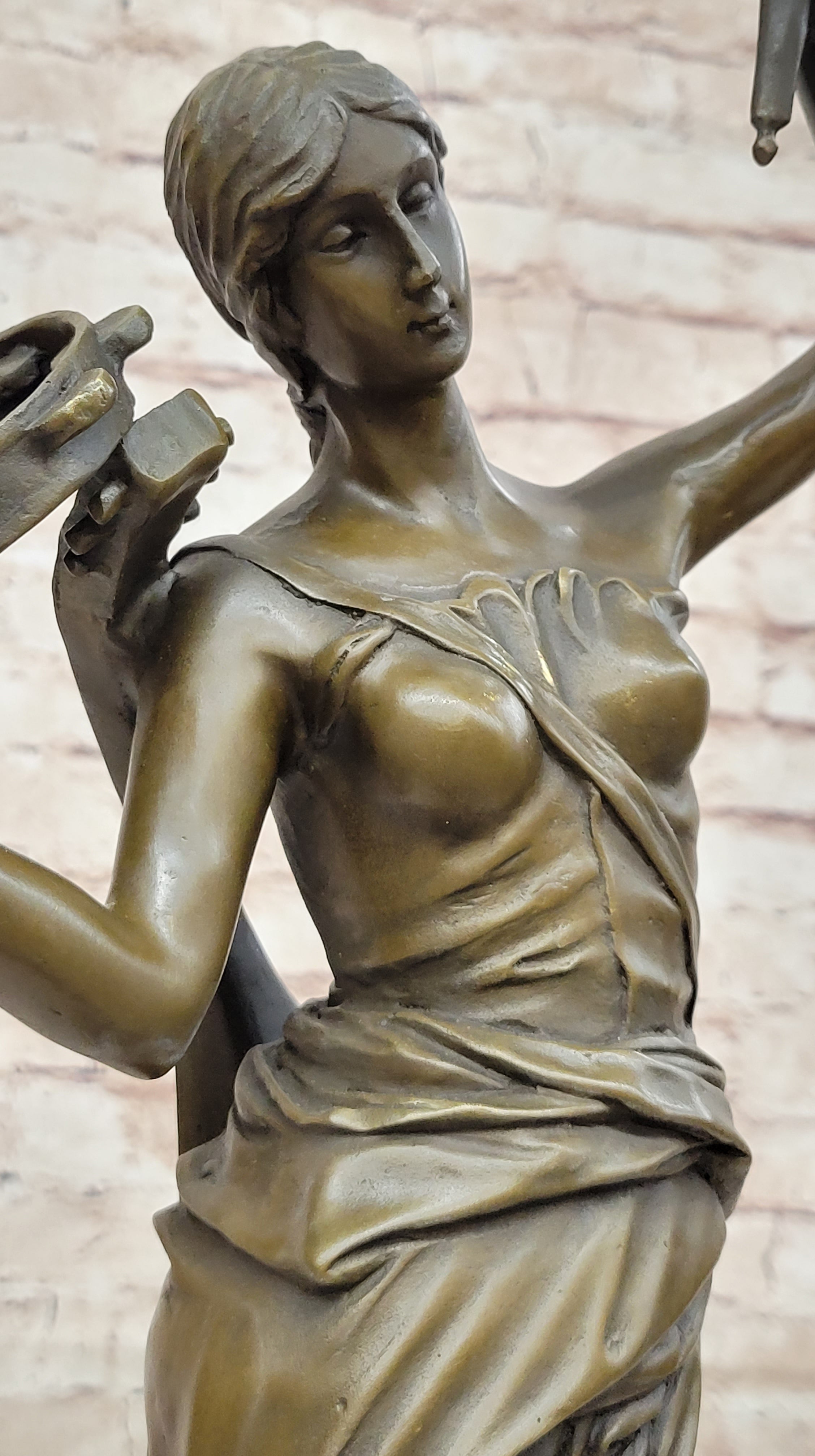 Vintage Bronze Brass Hot Cast Sculpture of a Young Girl Playing Tambourine by Milo