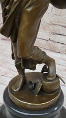 Vintage Bronze Brass Hot Cast Sculpture of a Young Girl Playing Tambourine by Milo