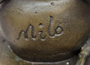 Vintage Bronze Brass Hot Cast Sculpture of a Young Girl Playing Tambourine by Milo