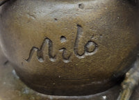 Vintage Bronze Brass Hot Cast Sculpture of a Young Girl Playing Tambourine by Milo