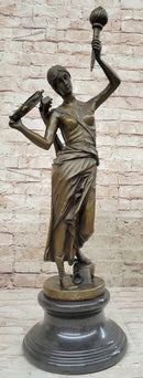Vintage Bronze Brass Hot Cast Sculpture of a Young Girl Playing Tambourine by Milo