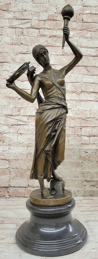 Vintage Bronze Brass Hot Cast Sculpture of a Young Girl Playing Tambourine by Milo