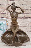 Nude Female Figure Girl on Seashell Candy Dish Bronze Sculpture Figure Decor Card Holder