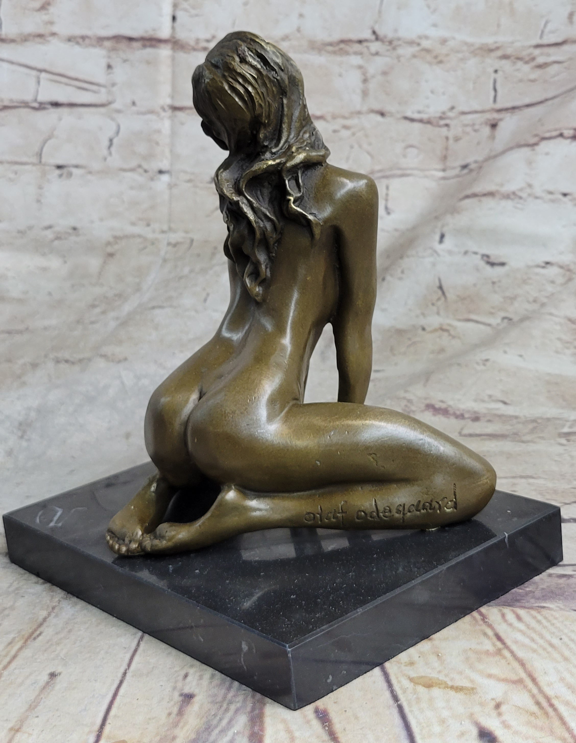 Bronze Sculpture Statue Signed Odegaard Abstract Modern Art Female Erotic Nude Figure