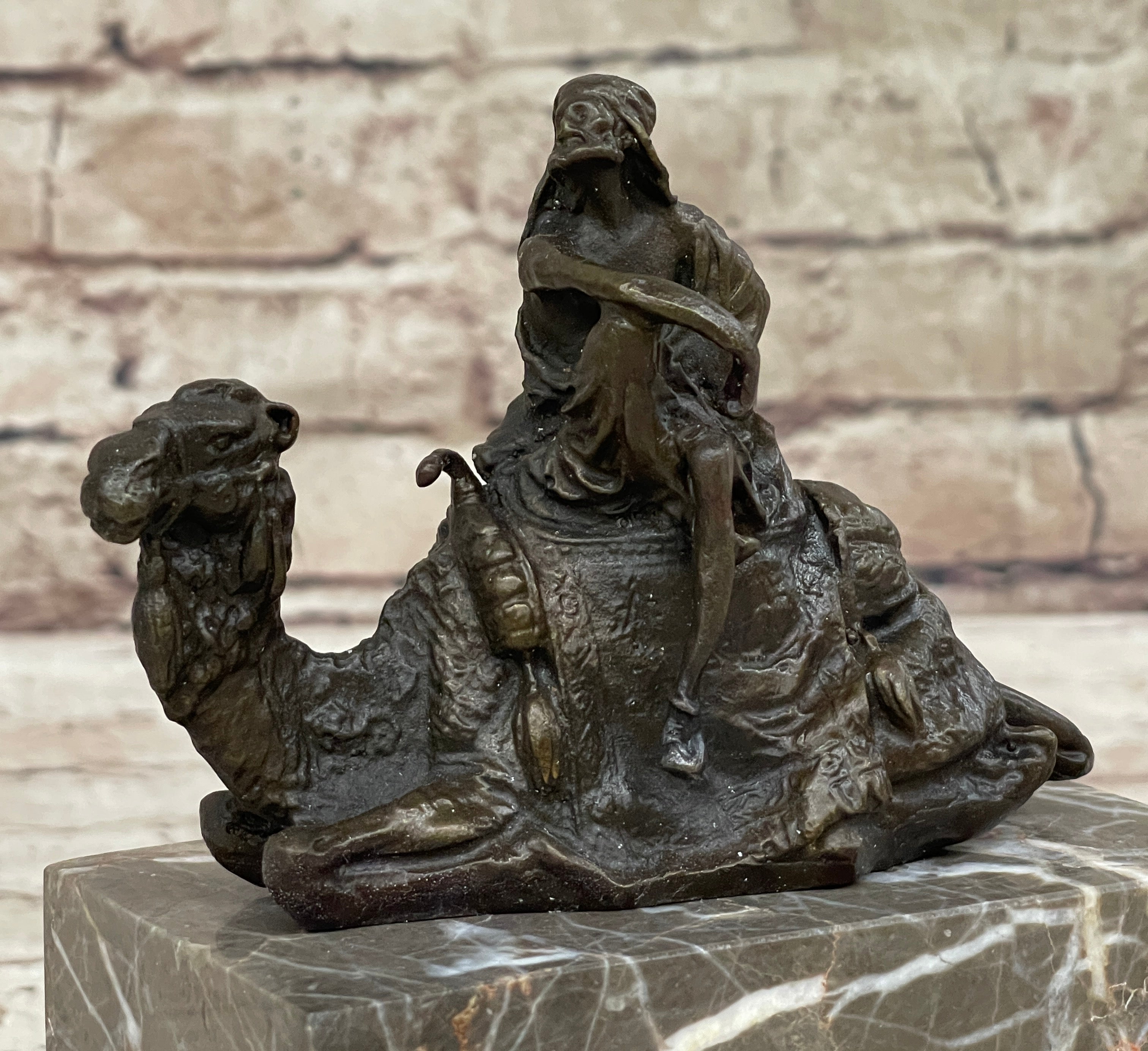 Hot Cast Bronze Arabian Camel Rider on Marble Base