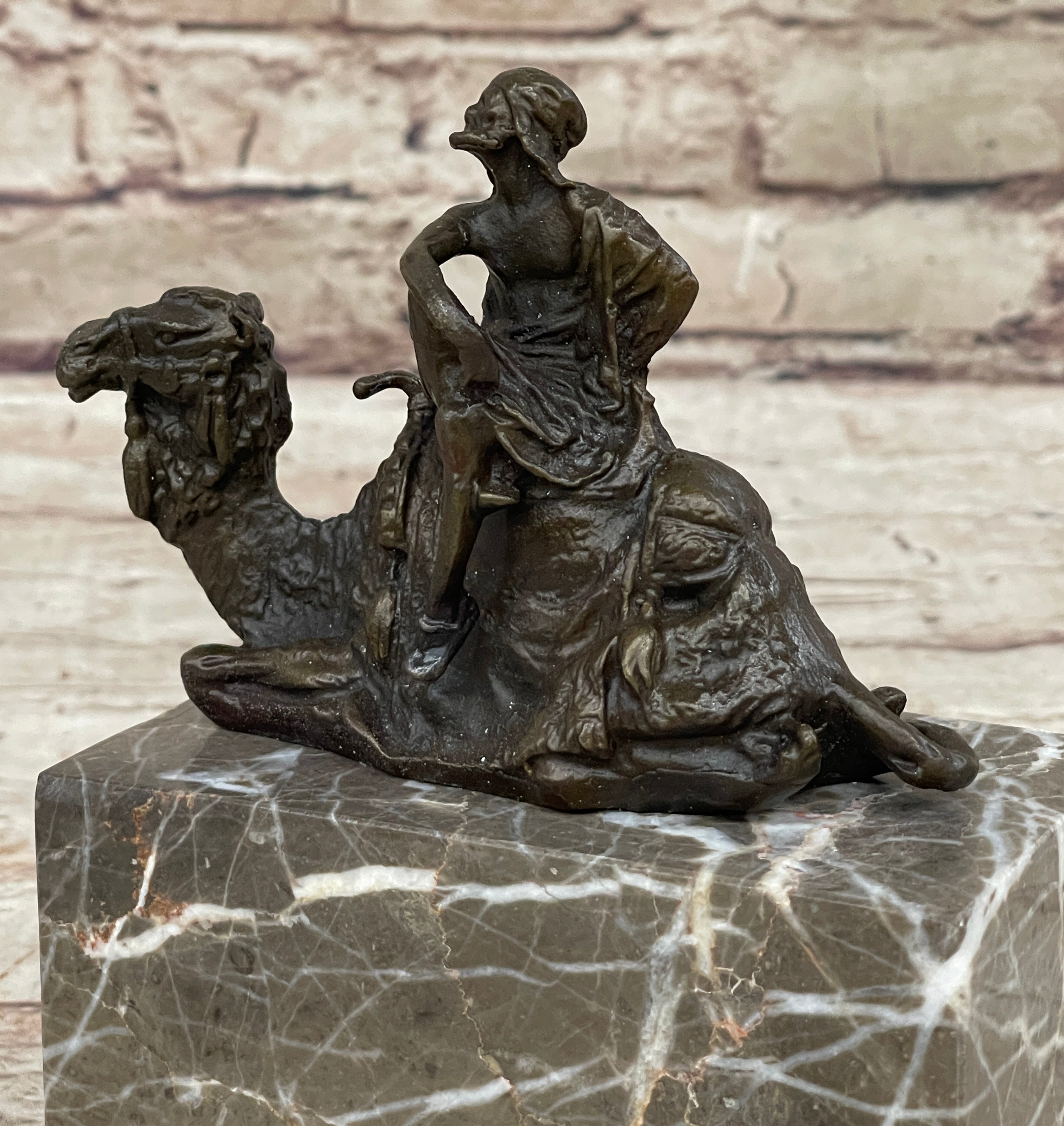 Hot Cast Bronze Arabian Camel Rider on Marble Base