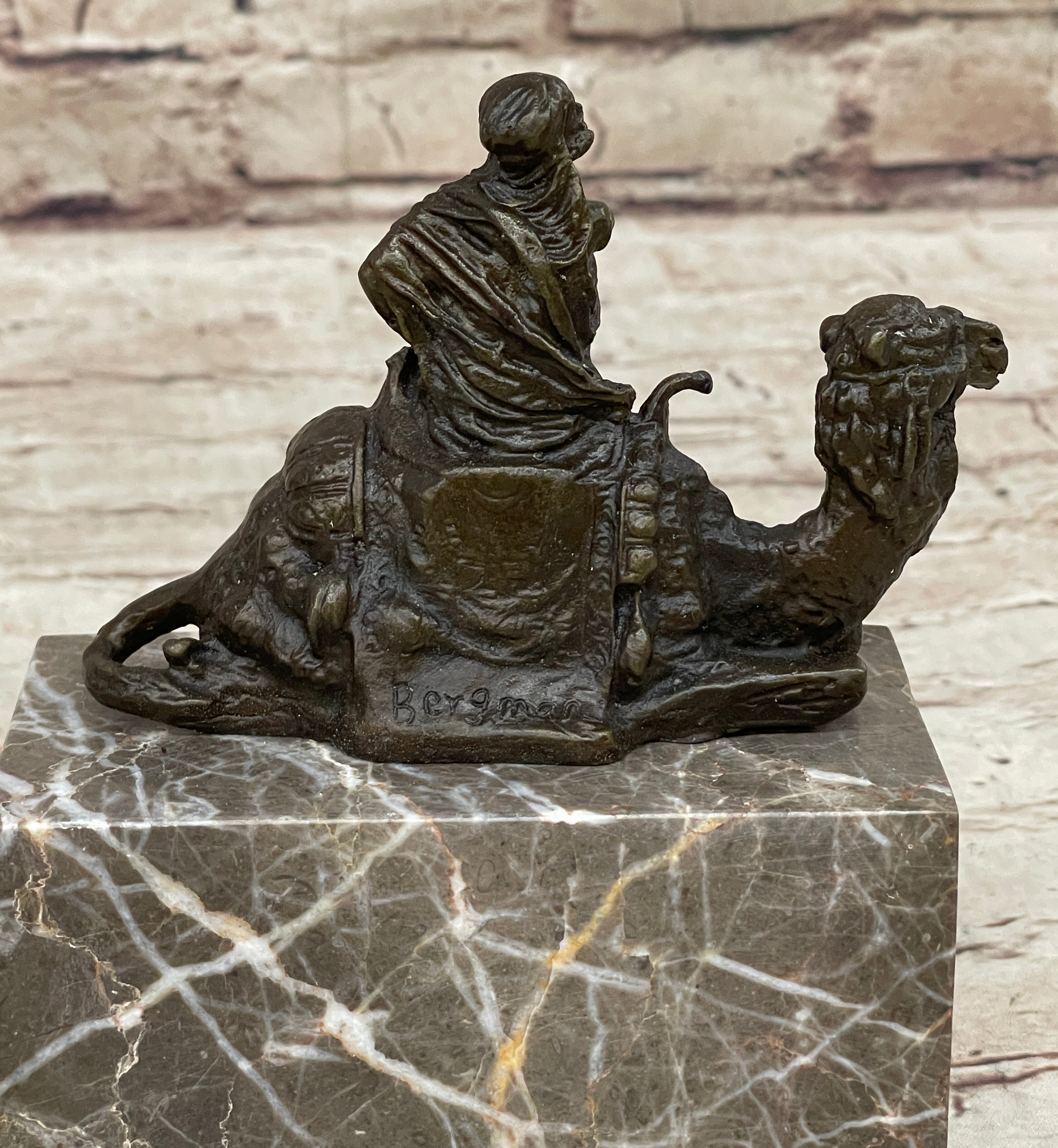 Hot Cast Bronze Arabian Camel Rider on Marble Base