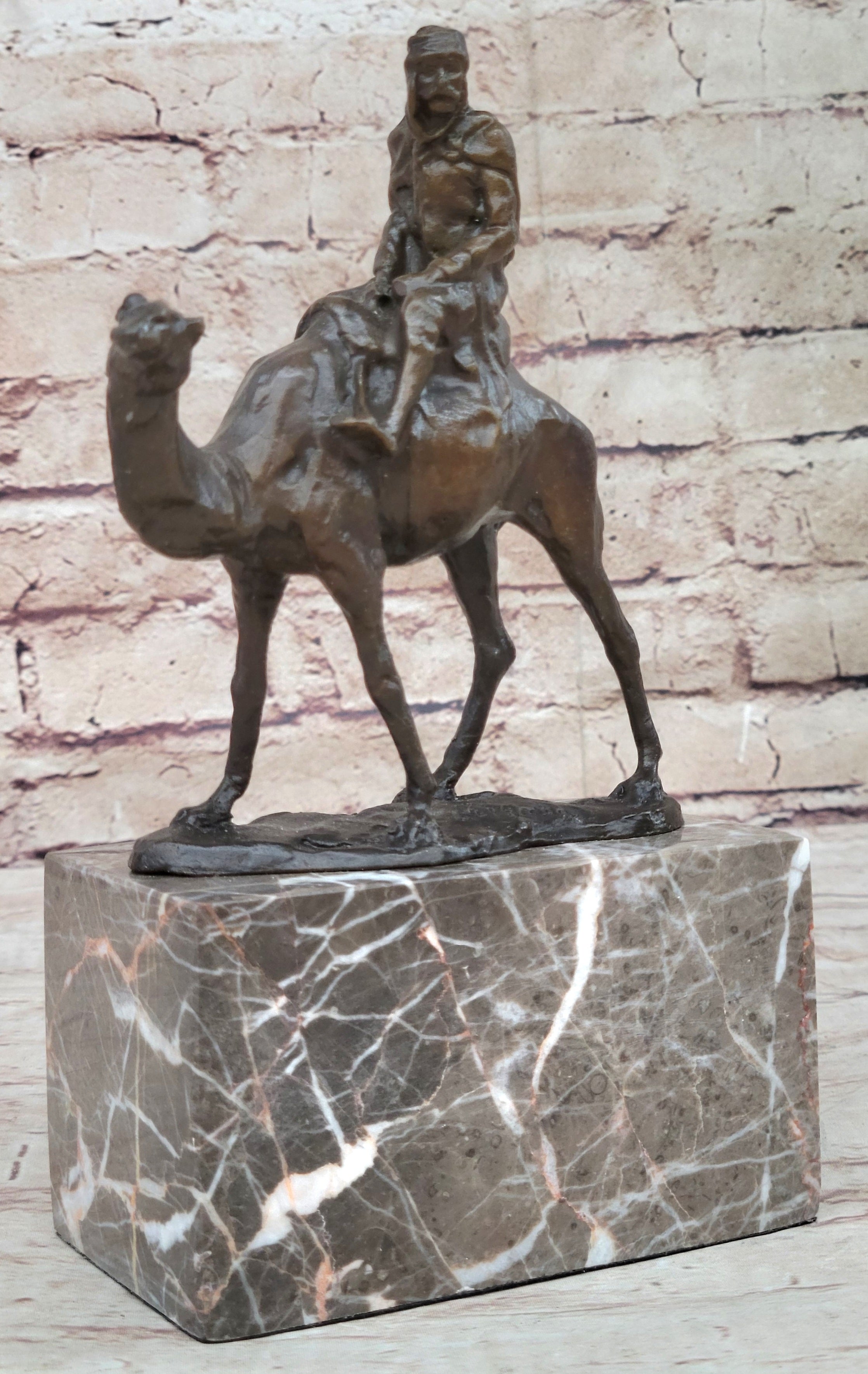 Arabian Man Riding Camel Bronze Sculpture on Marble Base