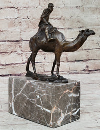 Arabian Man Riding Camel Bronze Sculpture on Marble Base