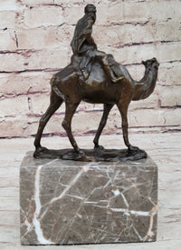 Arabian Man Riding Camel Bronze Sculpture on Marble Base