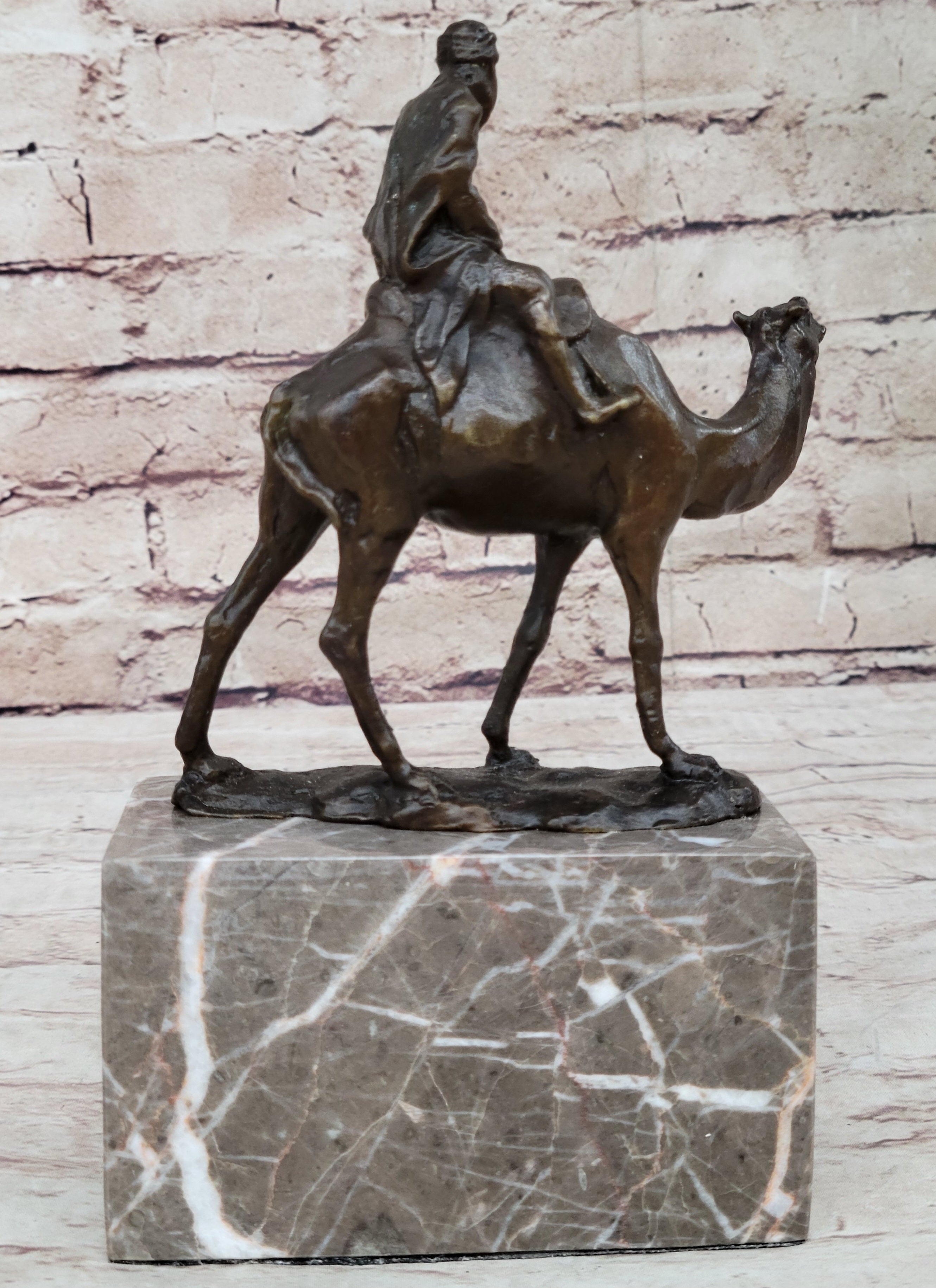 Arabian Man Riding Camel Bronze Sculpture on Marble Base
