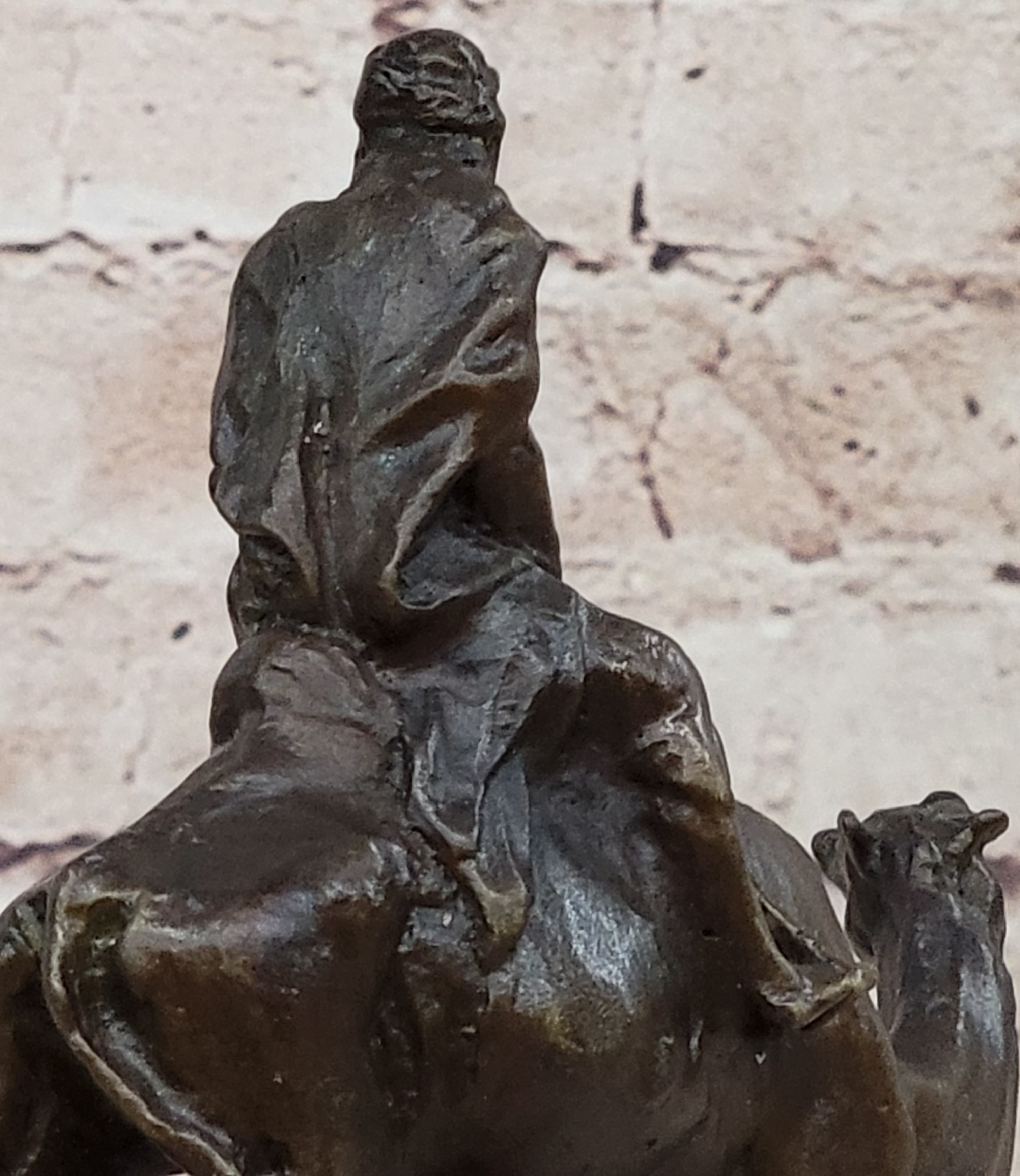 Arabian Man Riding Camel Bronze Sculpture on Marble Base