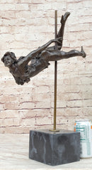 Pole Dancer Girl Bronze Sculpture on Marble Base