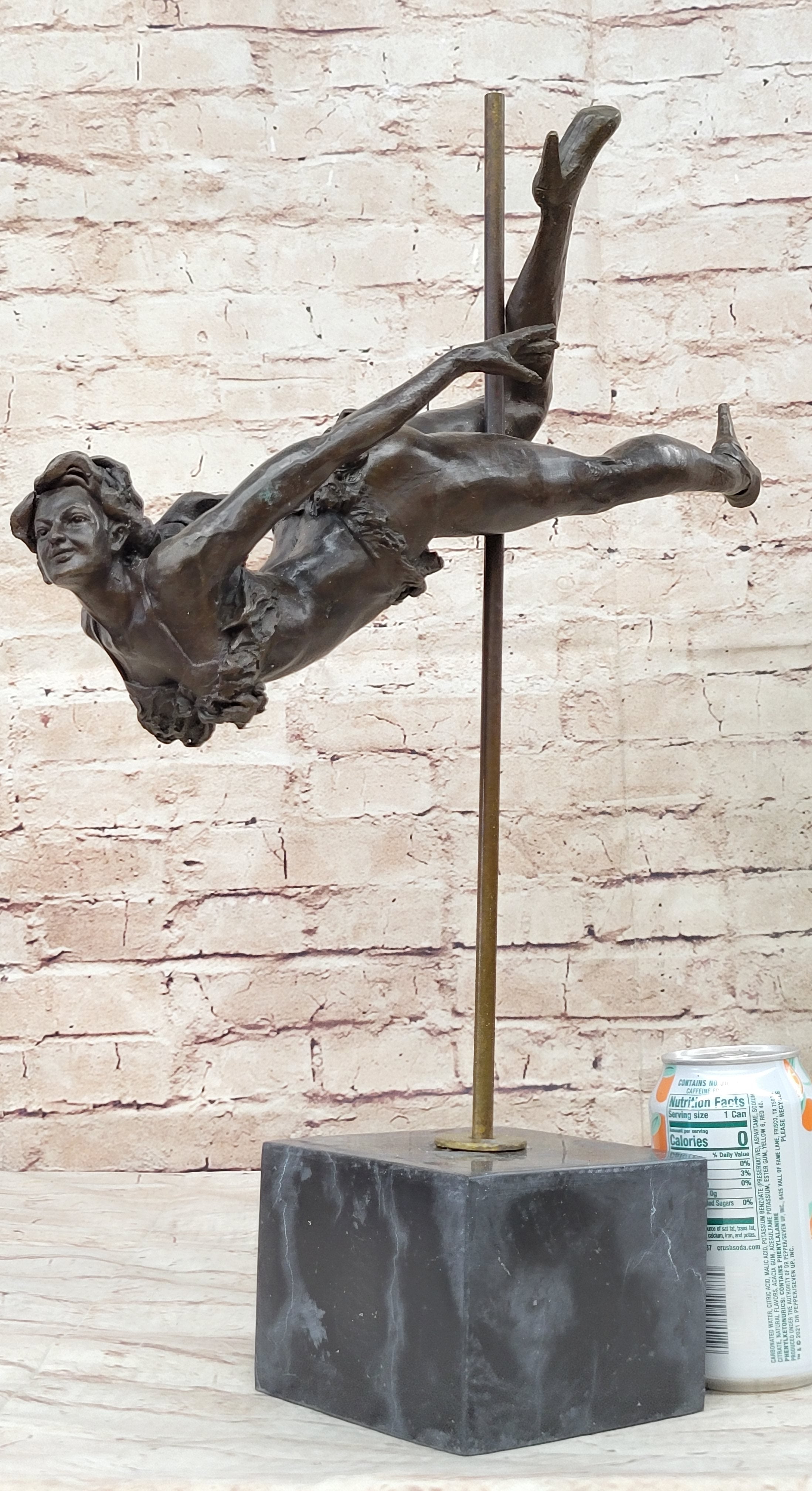 Pole Dancer Girl Bronze Sculpture on Marble Base