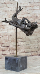 Pole Dancer Girl Bronze Sculpture on Marble Base