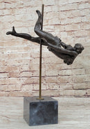 Pole Dancer Girl Bronze Sculpture on Marble Base