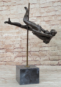 Pole Dancer Girl Bronze Sculpture on Marble Base
