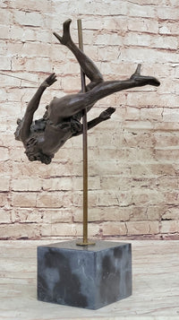 Pole Dancer Girl Bronze Sculpture on Marble Base