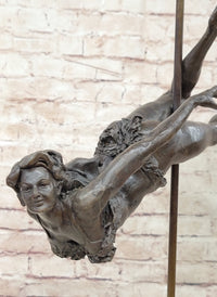 Pole Dancer Girl Bronze Sculpture on Marble Base