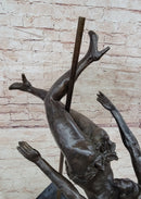 Pole Dancer Girl Bronze Sculpture on Marble Base