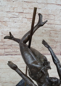 Pole Dancer Girl Bronze Sculpture on Marble Base