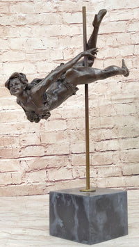 Pole Dancer Girl Bronze Sculpture on Marble Base