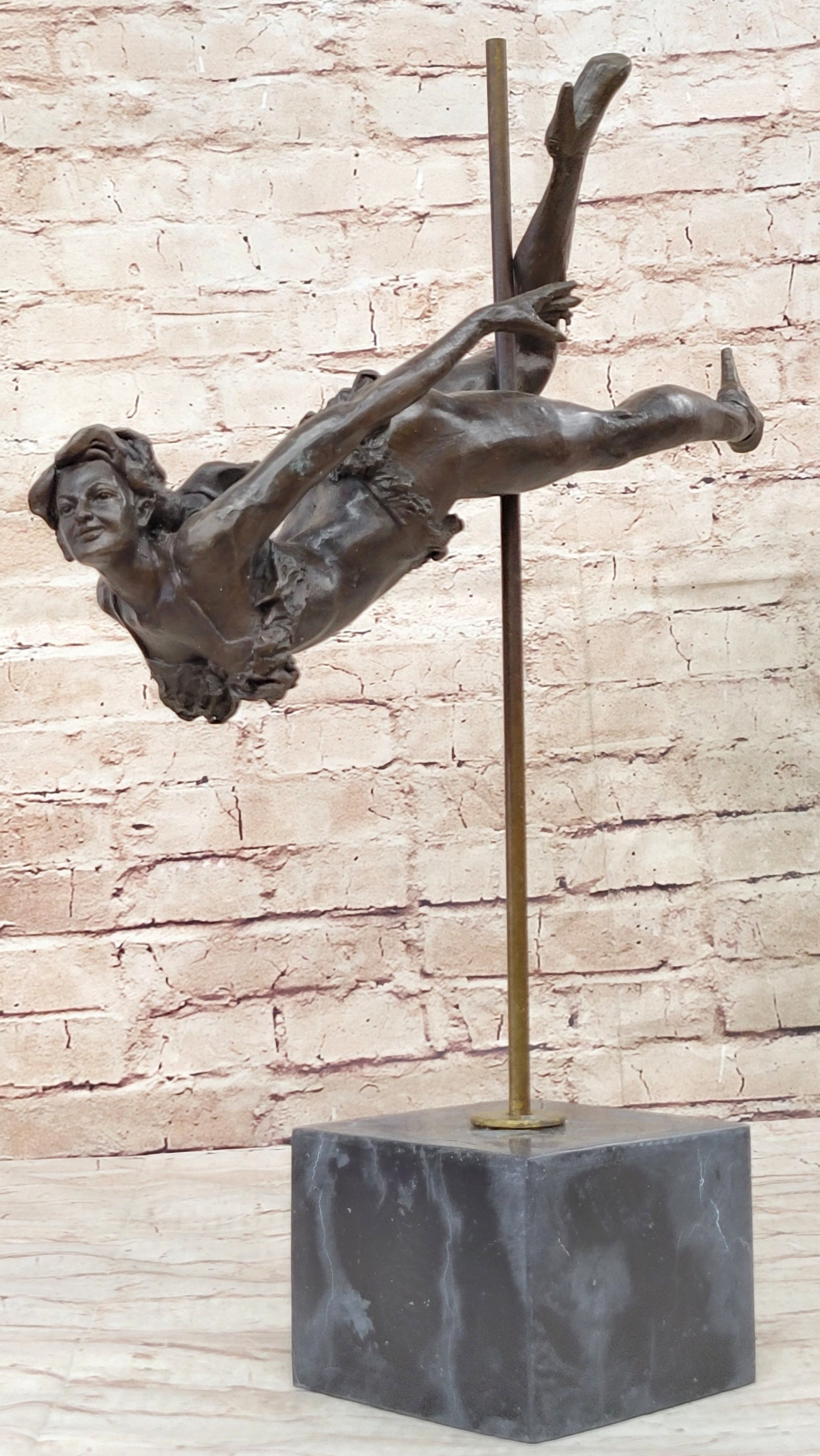 Pole Dancer Girl Bronze Sculpture on Marble Base