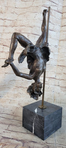 Girl Dancing on a Pole Acrobatic Bronze Sculpture on Marble Base