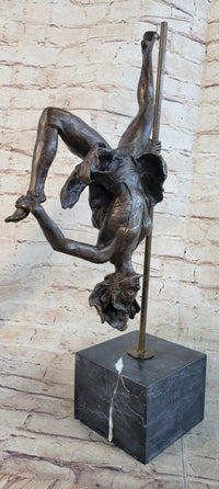 Girl Dancing on a Pole Acrobatic Bronze Sculpture on Marble Base