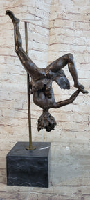 Girl Dancing on a Pole Acrobatic Bronze Sculpture on Marble Base