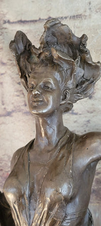 Girl Dancing on a Pole Acrobatic Bronze Sculpture on Marble Base