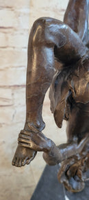 Girl Dancing on a Pole Acrobatic Bronze Sculpture on Marble Base