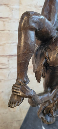 Girl Dancing on a Pole Acrobatic Bronze Sculpture on Marble Base