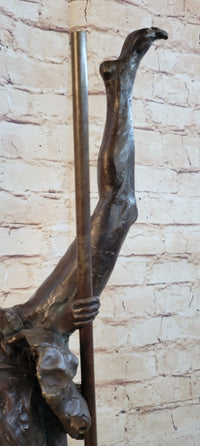 Girl Dancing on a Pole Acrobatic Bronze Sculpture on Marble Base