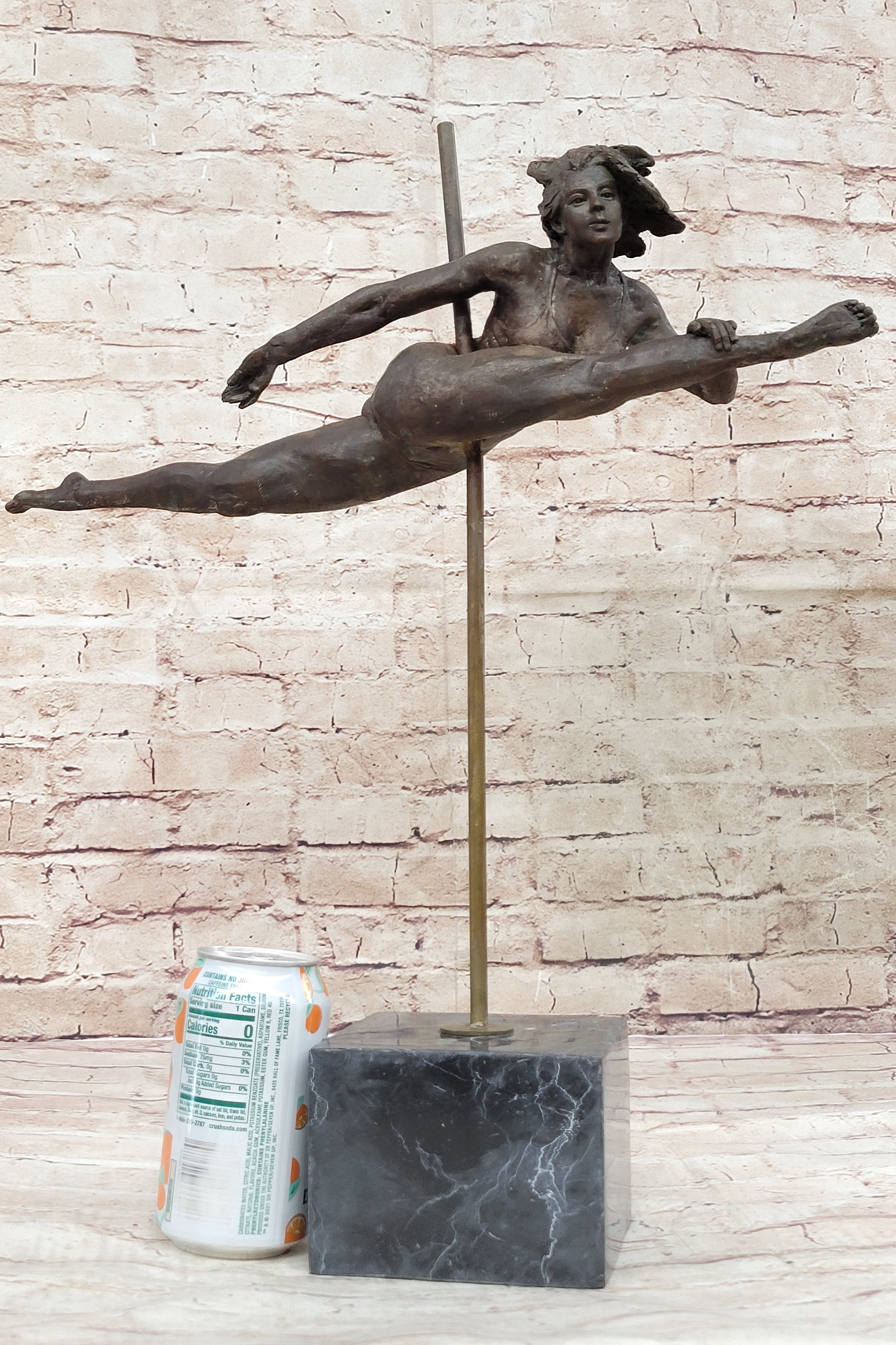 Pole Dancer Doing a Split - Bronze Sculpture on Marble Base