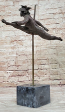Pole Dancer Doing a Split - Bronze Sculpture on Marble Base