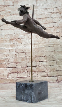 Pole Dancer Doing a Split - Bronze Sculpture on Marble Base