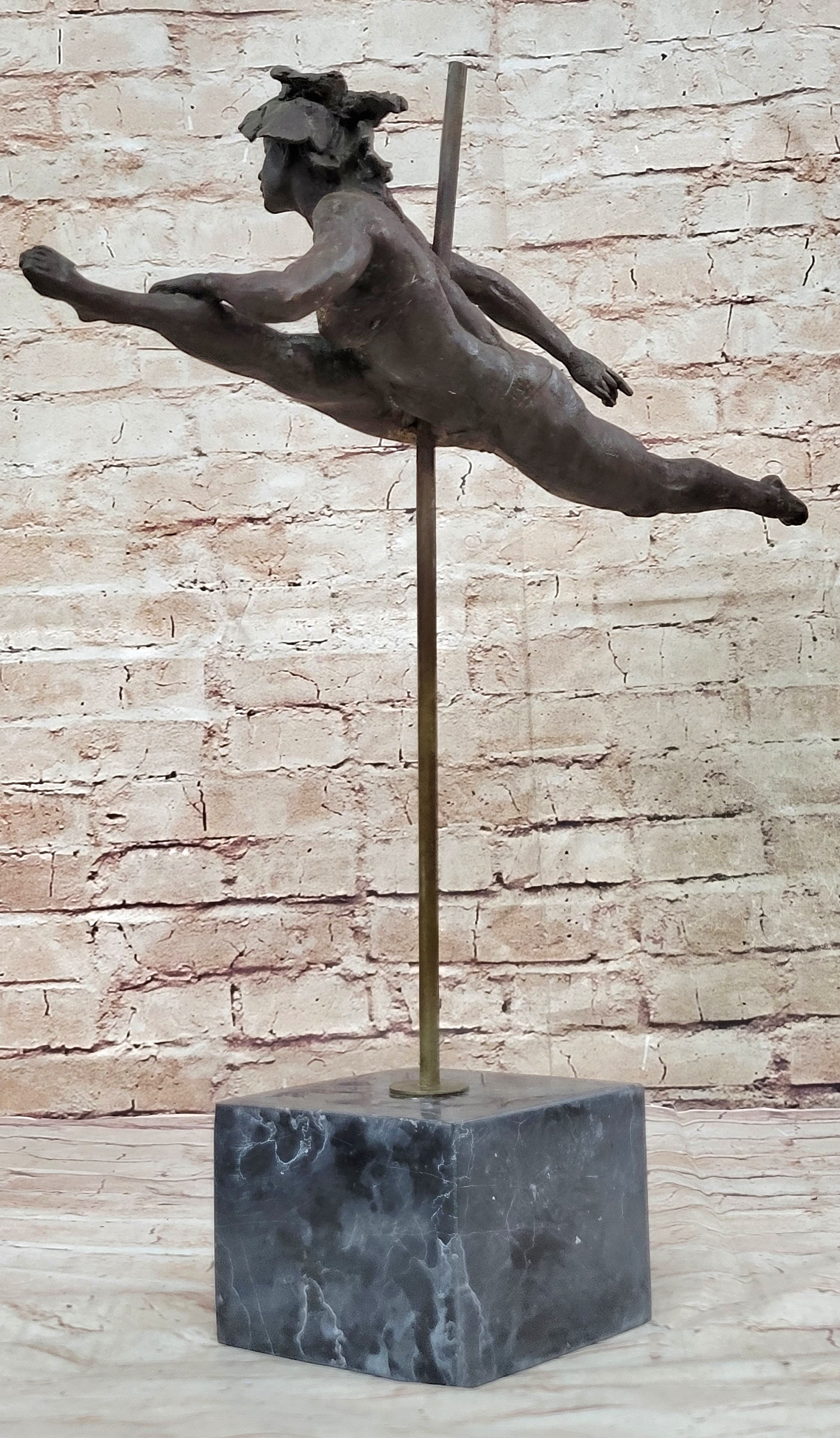 Pole Dancer Doing a Split - Bronze Sculpture on Marble Base