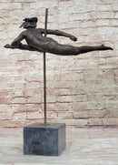 Pole Dancer Doing a Split - Bronze Sculpture on Marble Base