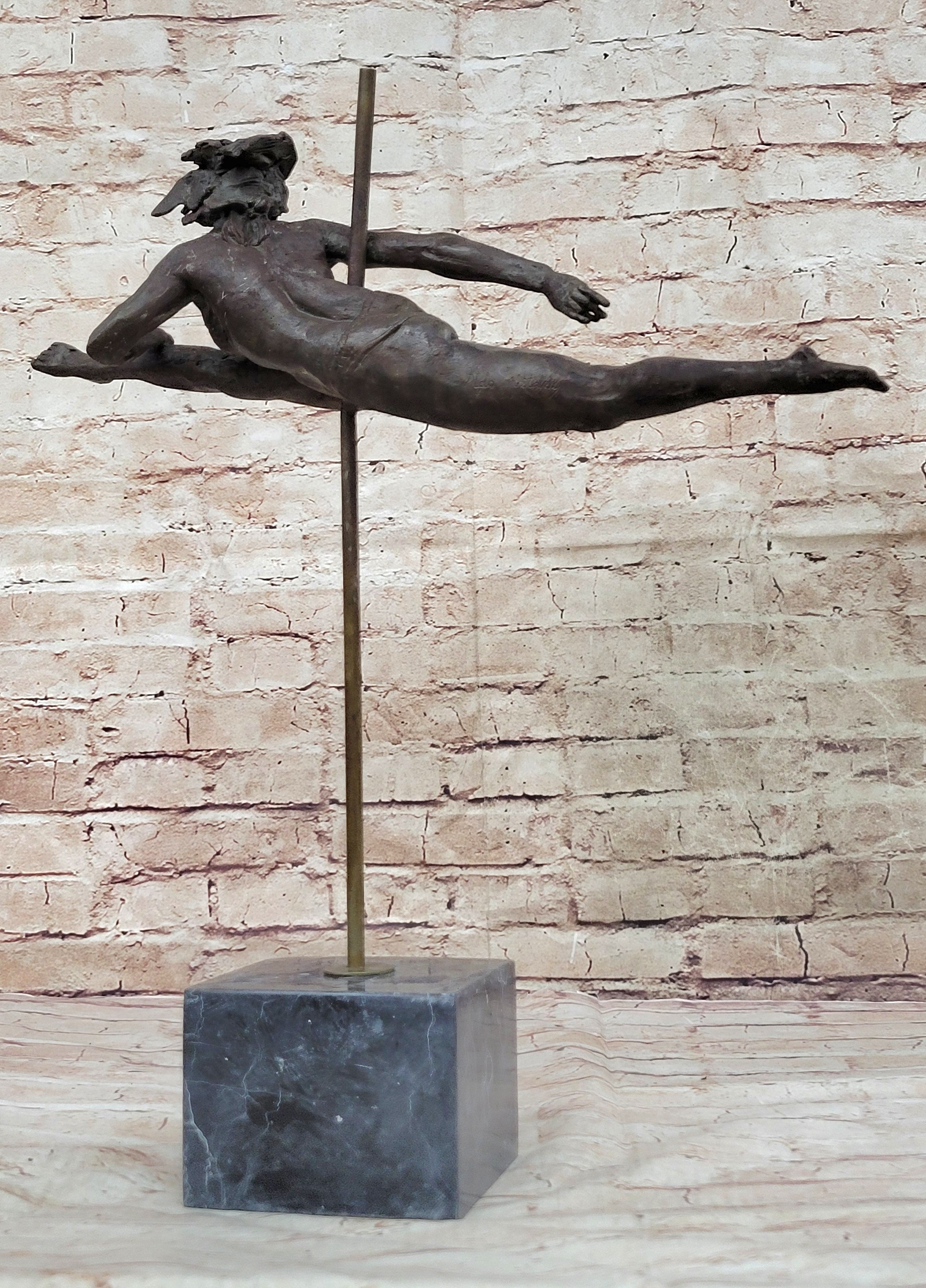 Pole Dancer Doing a Split - Bronze Sculpture on Marble Base
