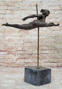 Pole Dancer Doing a Split - Bronze Sculpture on Marble Base