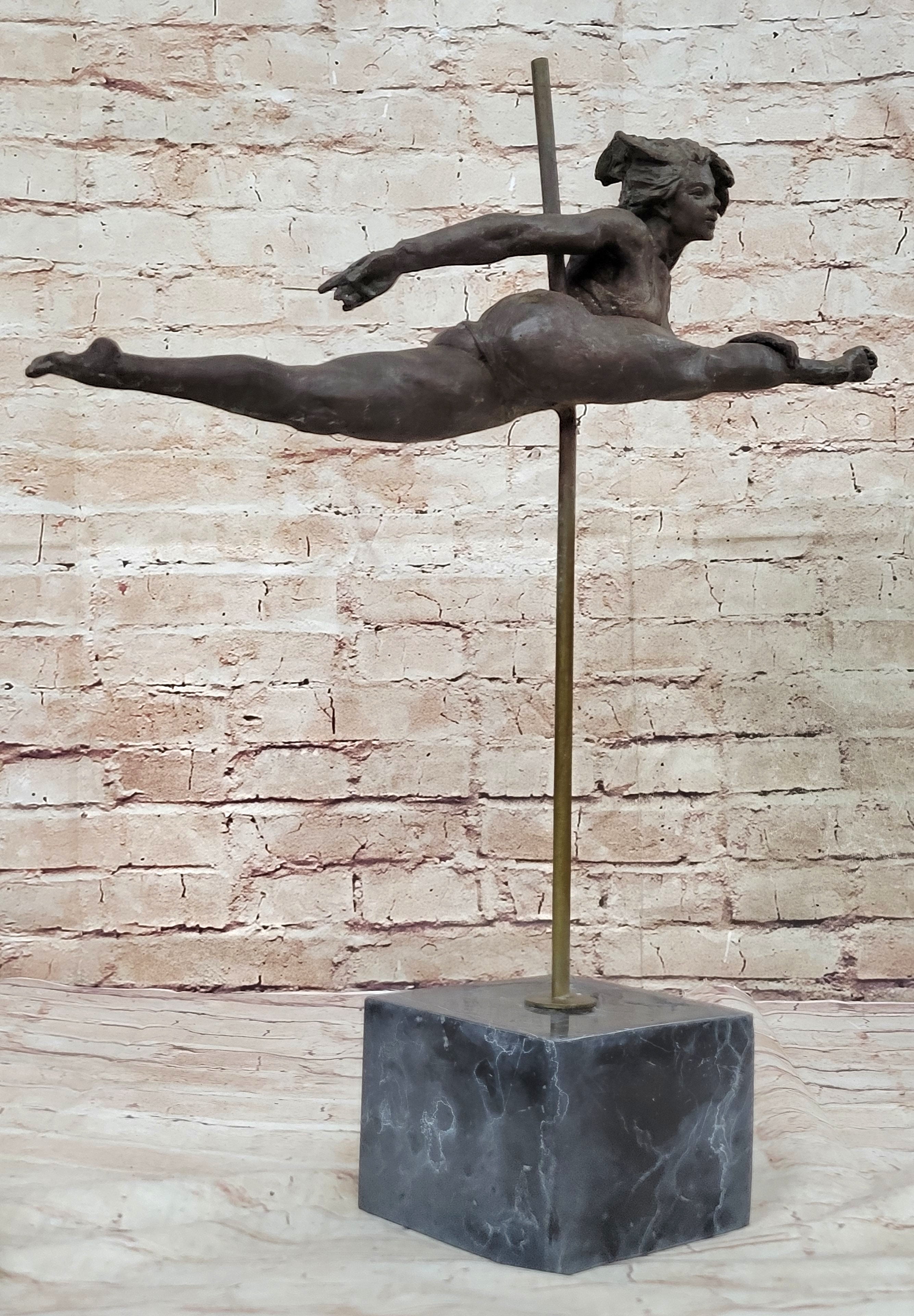 Pole Dancer Doing a Split - Bronze Sculpture on Marble Base