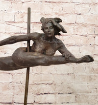 Pole Dancer Doing a Split - Bronze Sculpture on Marble Base