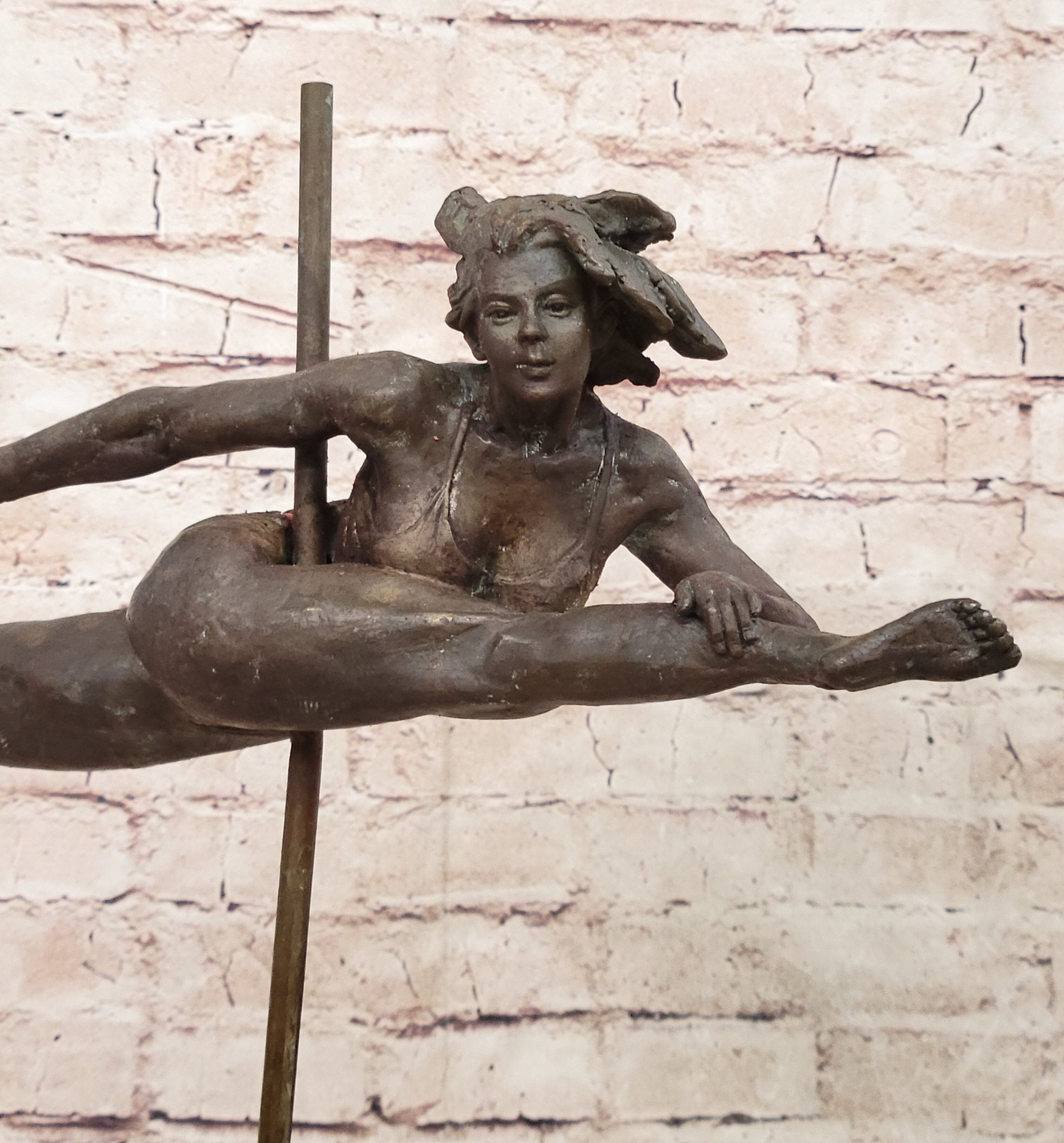 Pole Dancer Doing a Split - Bronze Sculpture on Marble Base