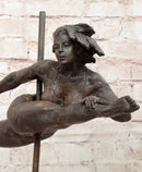Pole Dancer Doing a Split - Bronze Sculpture on Marble Base