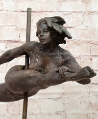 Pole Dancer Doing a Split - Bronze Sculpture on Marble Base