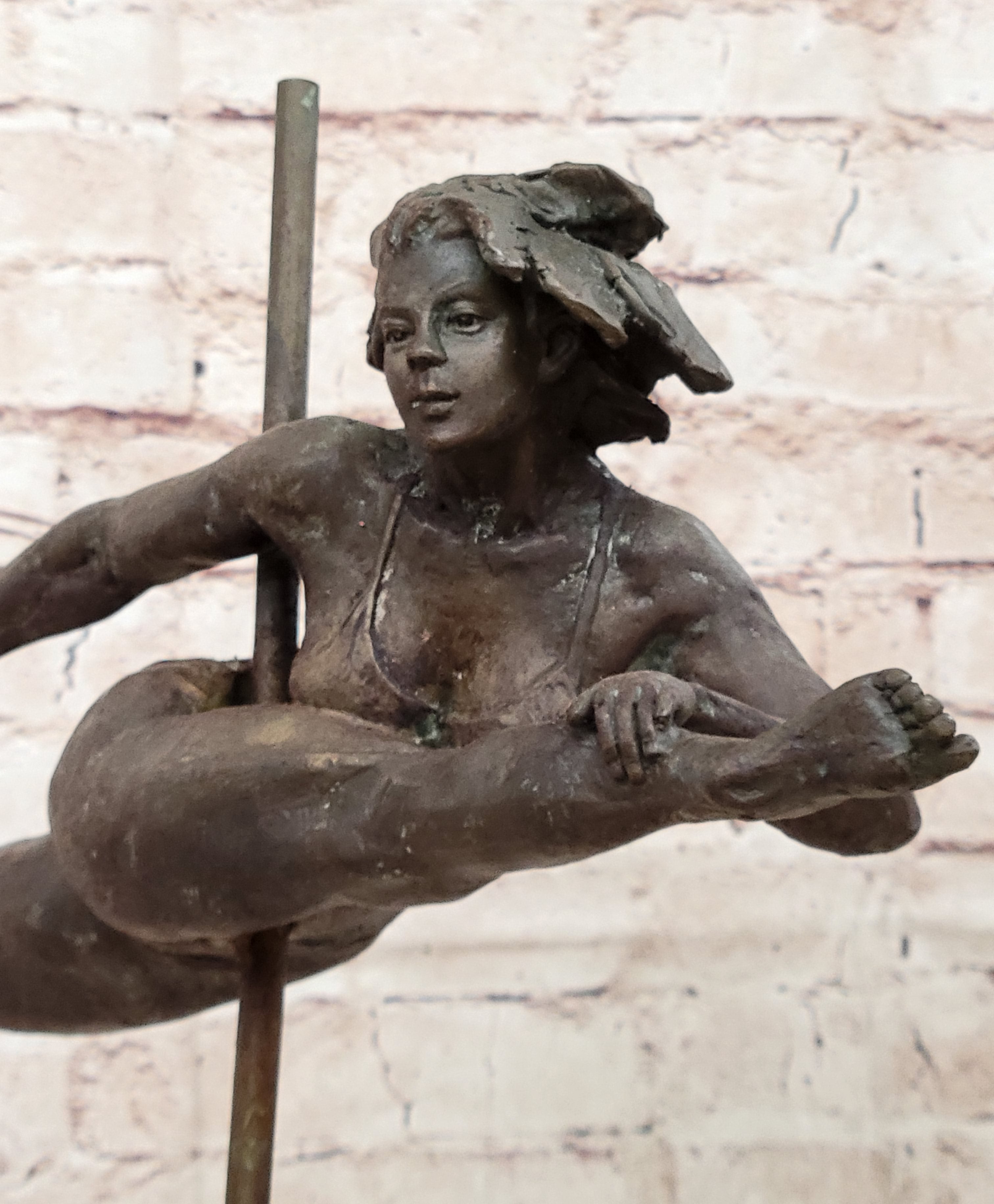 Pole Dancer Doing a Split - Bronze Sculpture on Marble Base