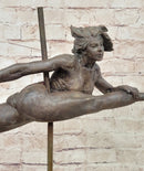 Pole Dancer Doing a Split - Bronze Sculpture on Marble Base