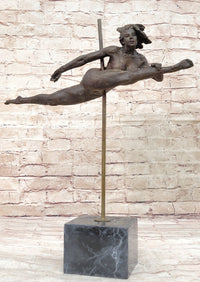 Pole Dancer Doing a Split - Bronze Sculpture on Marble Base