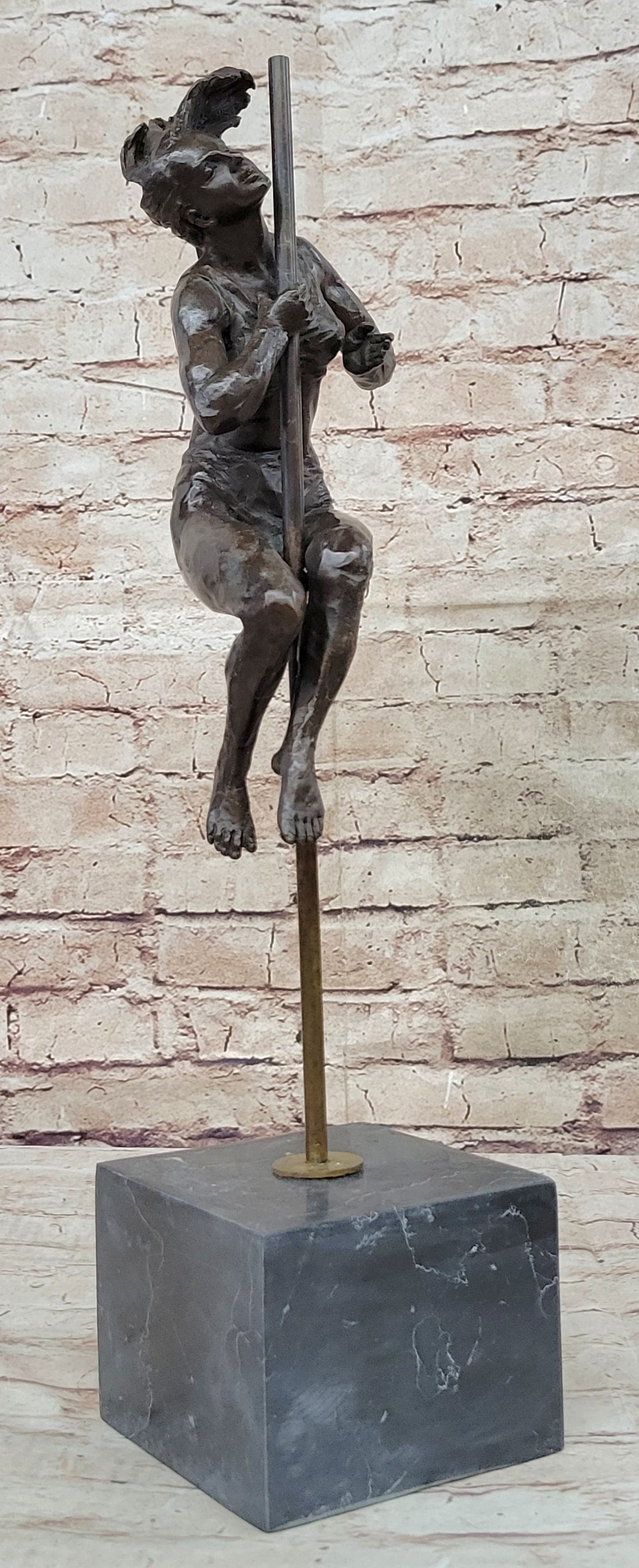 Female Dancer Stripper on Pole - Bronze Sculpture by Aldo Vitaleh